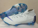 Nike Mercurial Superfly VI Academy MG Cleat White Blue High Cut - TraShoes