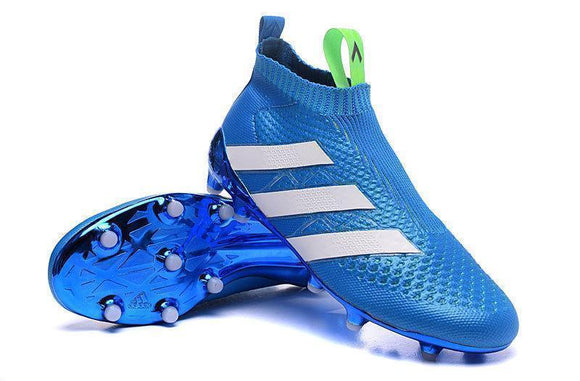 Adidas ACE 16+ Purecontrol FG/AG Soccer Cleats Blue White Green - TraShoes