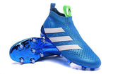 Adidas ACE 16+ Purecontrol FG/AG Soccer Cleats Blue White Green - TraShoes