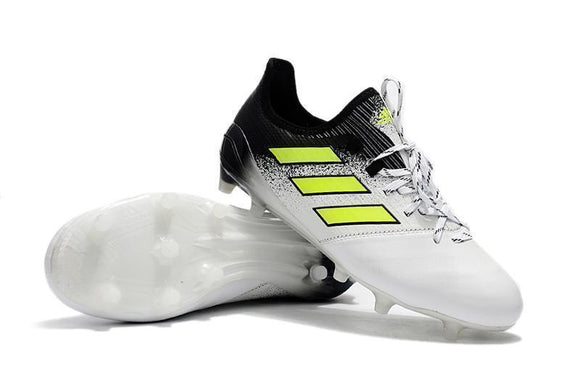 Adidas ACE 17.1 Leather FG Soccer Cleats Fluorescent Green White Black - TraShoes