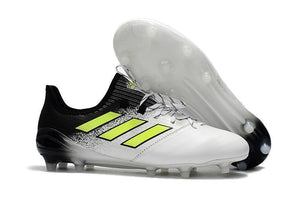 Adidas ACE 17.1 Leather FG Soccer Cleats Fluorescent Green White Black - TraShoes