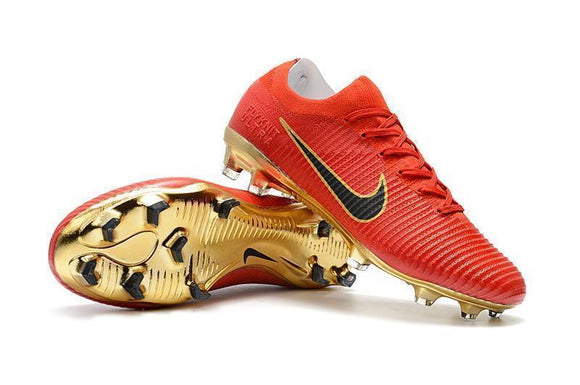 Nike Mercurial Vapor Flyknit Ultra FG Soccer Cleats Red Golden - TraShoes