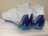 Nike Mercurial Superfly VI Academy MG Cleat White Blue High Cut - TraShoes