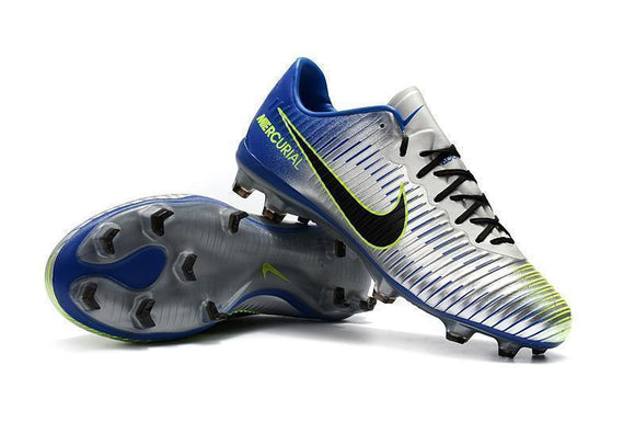 Nike Mercurial Vapor XI FG Soccer Cleats Silver Grey Blue Black - TraShoes