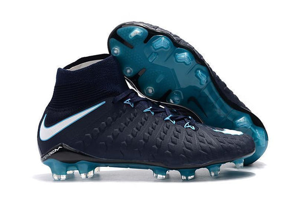 Nike Hypervenom Phantom III DF FG Soccer Cleats Navy Blue White - TraShoes