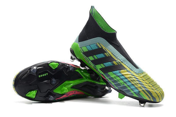 Adidas Predator 18+ FG Soccer Cleats Green Black Blue Yellow - TraShoes