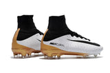 Nike Mercurial Superfly V FG Soccer Cleats White Black Gold - TraShoes
