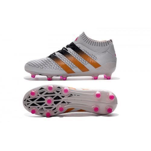 Adidas ACE 16.1 Primeknit FG/AG Soccer Shoes White Gold Black Pink - TraShoes