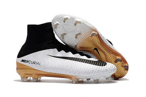 Nike Mercurial Superfly V FG Soccer Cleats White Black Gold - TraShoes