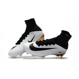 Nike Mercurial Superfly V FG Soccer Cleats White Black Gold - TraShoes