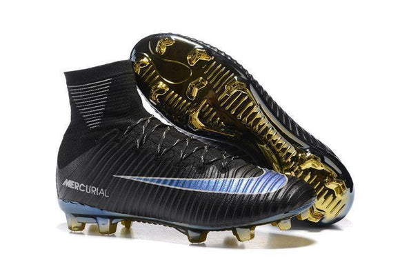 Nike Mercurial Superfly V FG Soccer Cleats Black Blue Golden - TraShoes