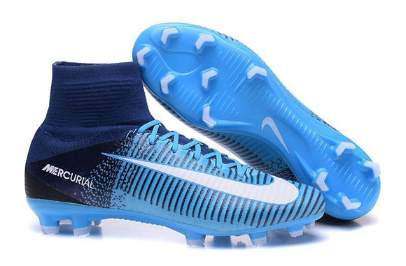 Nike Mercurial Superfly V FG Soccer Cleats Blue Dark White - TraShoes