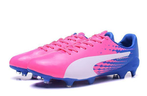 PUMA evoSPEED 17 SL-S FG Soccer Cleats Pink Blue White - TraShoes