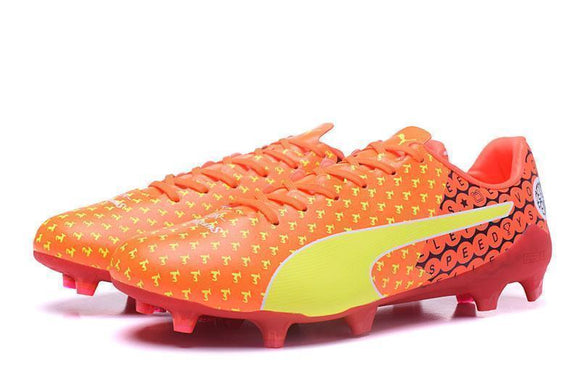 PUMA evoSPEED 17 SL-S FG Soccer Cleats Orange Yellow Red Black - TraShoes