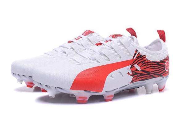 PUMA evoPOWER Vigor 1 FG Soccer Cleats White Red Black - TraShoes